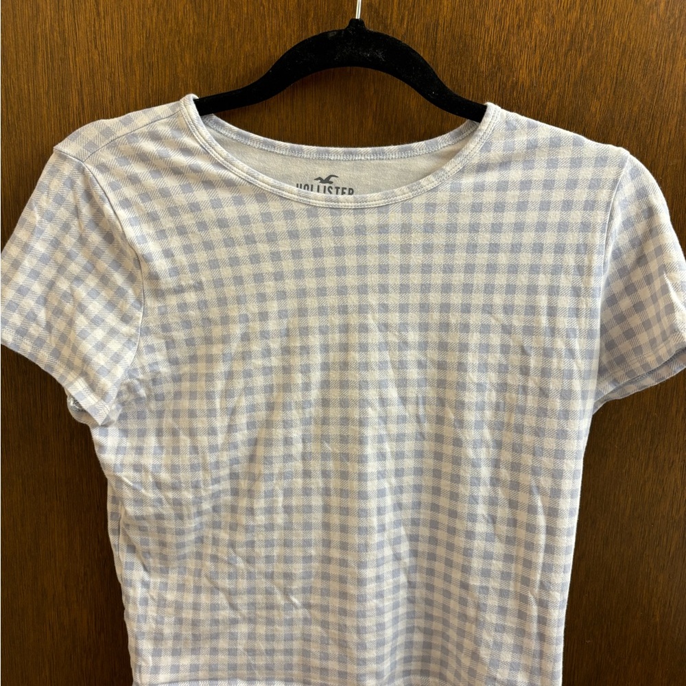 Hollister Light Blue Checkered Baby Tee